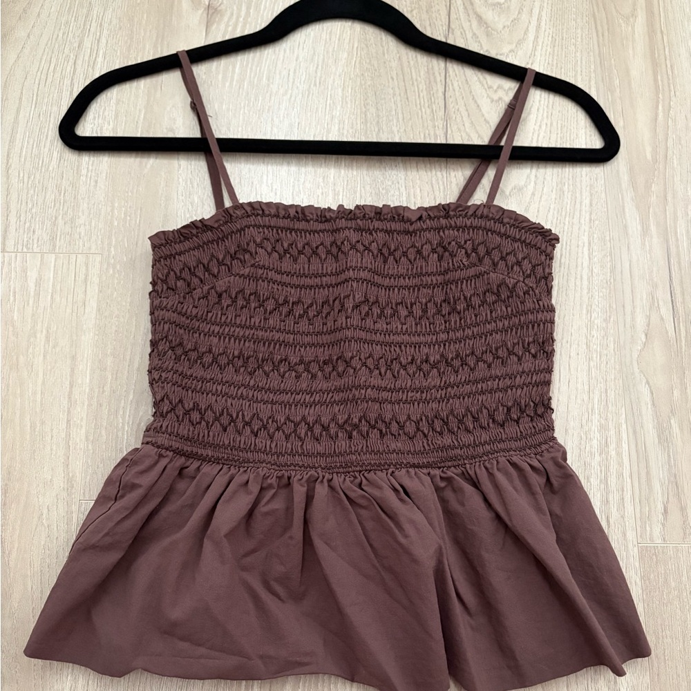 Dynamite brown crotchet peplum top